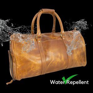 Genuine Leather Travel Duffle Bag, Tan